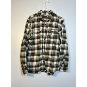 Orvis Shacket Men's L Green Plaid‎ Flannel Shirt Jacket Heavy Button Up Outdoor